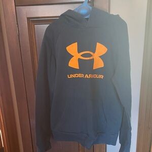 Under Armour Navy Hoodie with Vibrant Orange Logo
